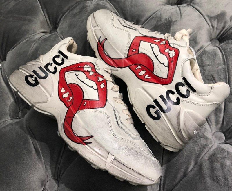 Gucc.i Rhyton Leather Sneakers with Lip Print