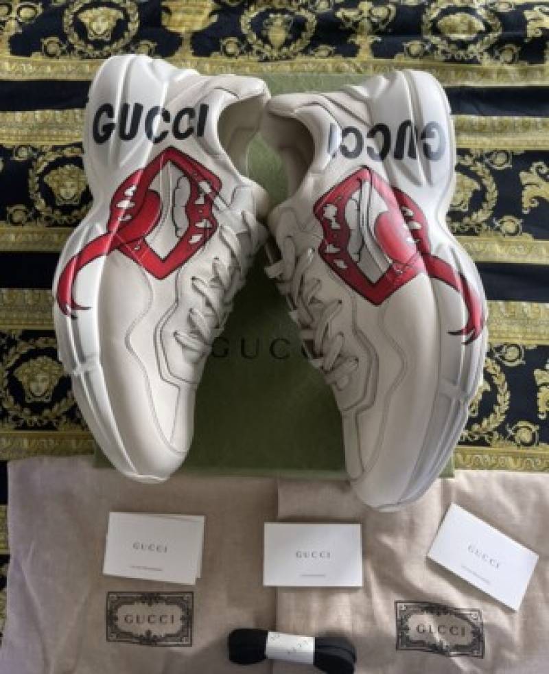 Gucc.i Rhyton Leather Sneakers with Lip Print