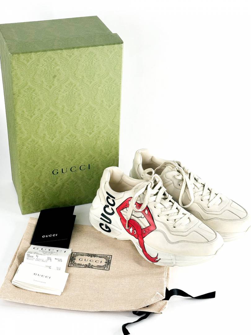 Gucc.i Rhyton Leather Sneakers with Lip Print