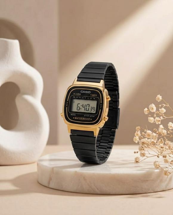 Casio Womens Vintage LA670 Black-Gold-Black Ladies Watch