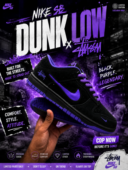 Nikke Sb Dunk Low X Stussy Purple 509 Men’s Shoe
