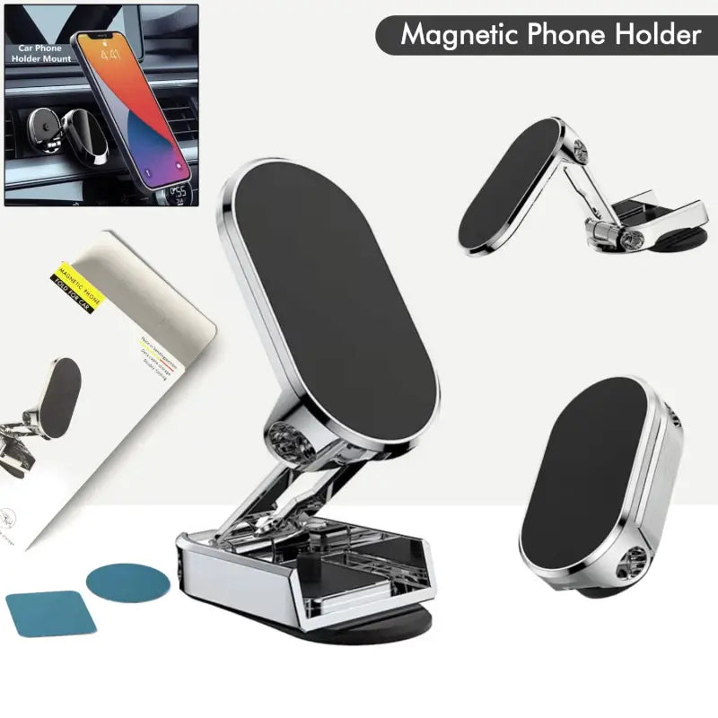 360 Degree Rotating Magnetic Car Phone Holder | Metal Folding Car Phone Holder | New Alloy Folding Magnetic Car Phone Holder (Pack of 1)