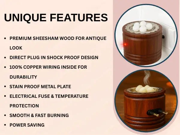 DIVYA SUGANDH Kapoor dani Electric Kapoor Kapur dani Camphor dani Kapoor Burner for Home Fragrance Room Freshener/Kapur Burner/Kapoor Dispenser/Camphor Holder for Pooja, Meditation Sheesham Wood