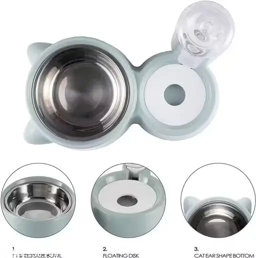 2 in 1 Automatic Pet Feeder Bowl with Water Dispenser Bottle and Stainless Steel Food Bowl for Dogs and Cats