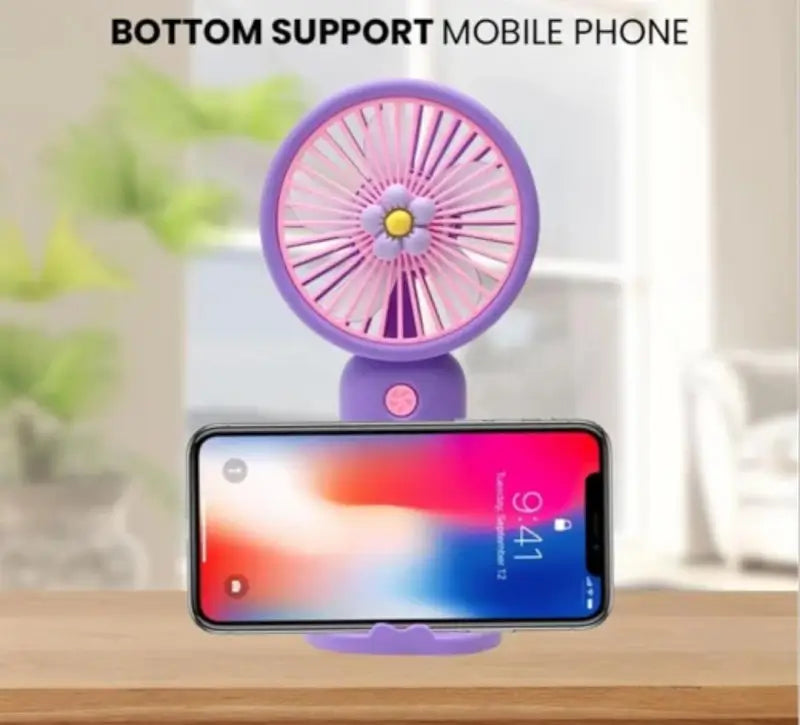 Cute Mini Hand Fan With Phone Holder,Summer Outdoor Cooler, USB Rechargeable Portable Handheld Fan