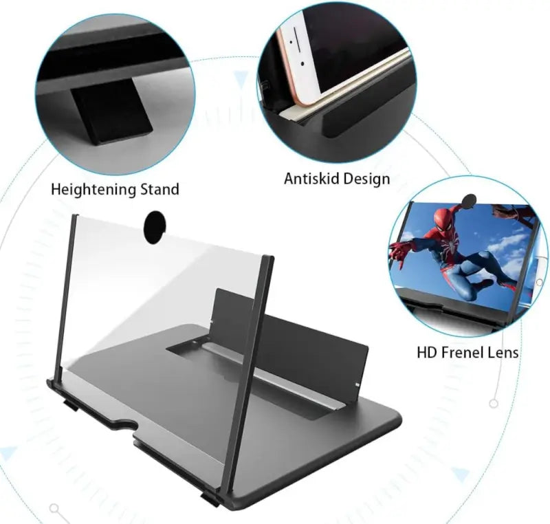 8 Inch 3D HD Mobile Screen Magnifier with Foldable Stand Phone Screen Expander Amplifier for Movies Videos Gaming (Multicolor)
