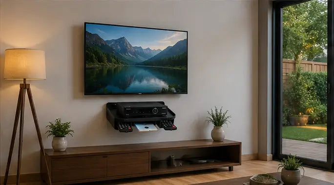 Wall Mount WiFi Router & Set Top Box Stand with Dual Remote Holder – Plastic Wall Shelf for DTH, Modem, TV Setup Box & Home Organization
