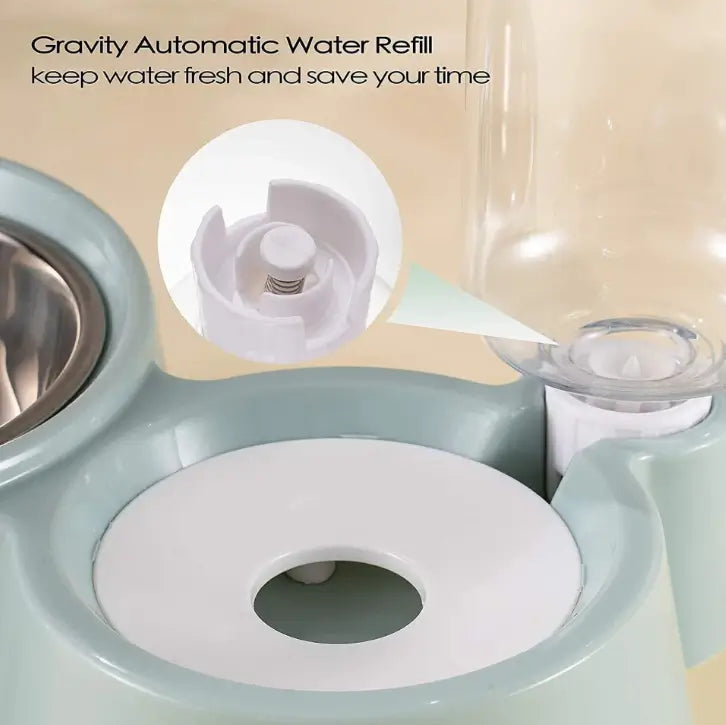 2 in 1 Automatic Pet Feeder Bowl with Water Dispenser Bottle and Stainless Steel Food Bowl for Dogs and Cats
