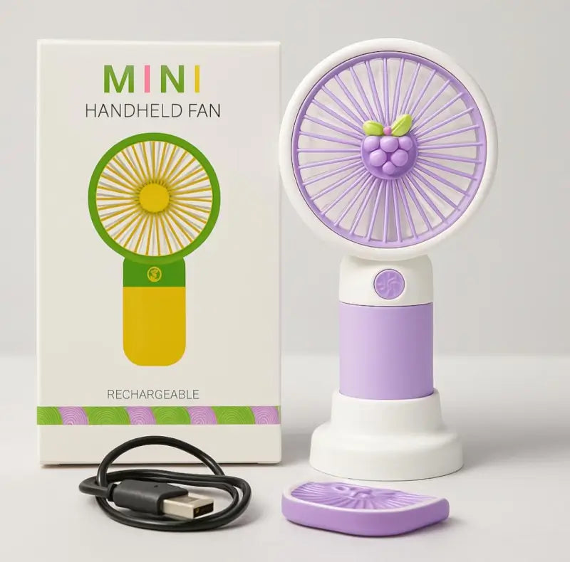 Cute Mini Hand Fan With Phone Holder,Summer Outdoor Cooler, USB Rechargeable Portable Handheld Fan