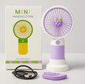 Cute Mini Hand Fan With Phone Holder,Summer Outdoor Cooler, USB Rechargeable Portable Handheld Fan