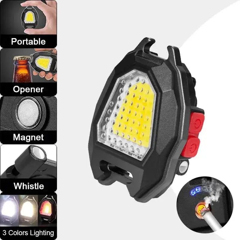 Portable Triangular Shaped Emergency& Camping Flashlight With Cigarette Lighter Lumens Rechargeable Waterproof Portable Led Light Camping Keychain 6Lighting Modes With Strong Magnet 3 Color L