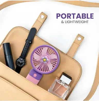 Mini Portable USB Rechargeable Handheld Fan with 3 Speed Modes 1000mAh Battery for Travel and Personal Cooling