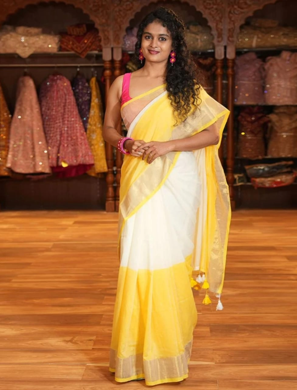 Khadi by Cotton Zari Border Beautiful Half Half &nbsp;Saree