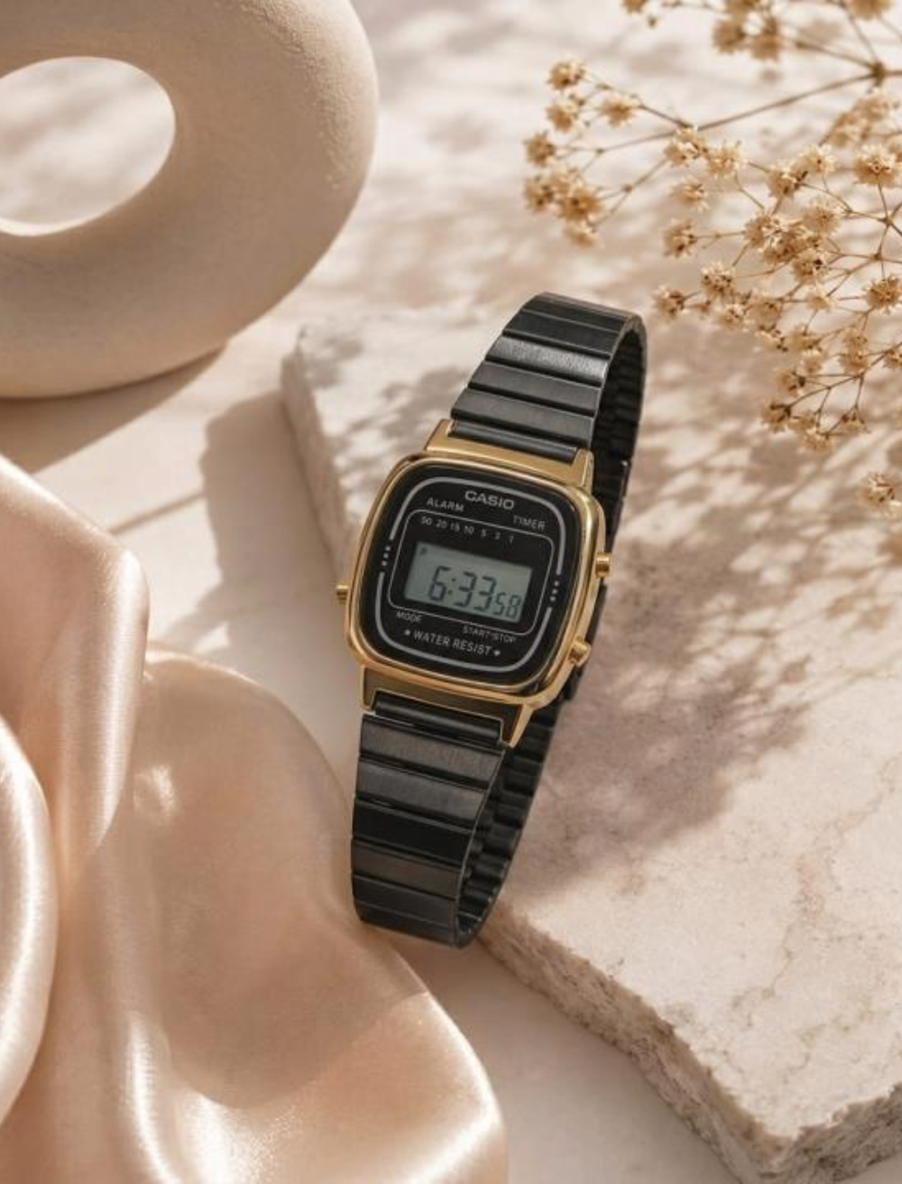Casio Womens Vintage LA670 Black-Gold-Black Ladies Watch