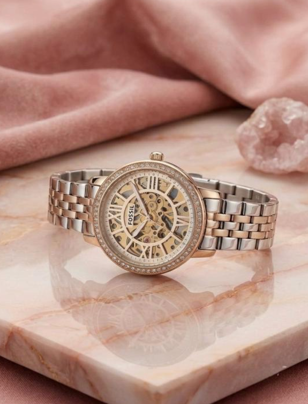 Fossii_l Delphi Automatic 2 ton pink  Ladies Watch