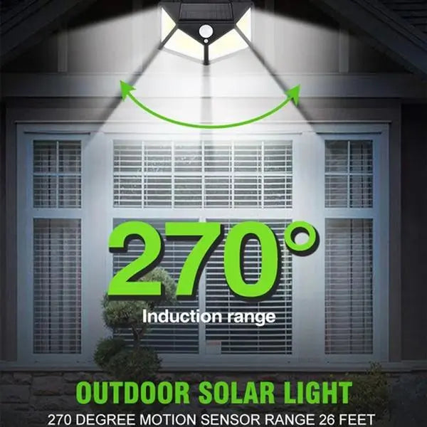 Outdoor Solar Lamp 100 LED PIR Motion Sensor Wall Light Waterproof, Solar Powered
