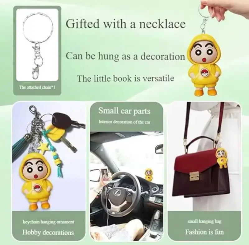 Shinchan 3D Face Changing Cartoon Keychain with 3 Expressions ABS Action Figure Key Ring for Keys Bags Backpack (Yellow)