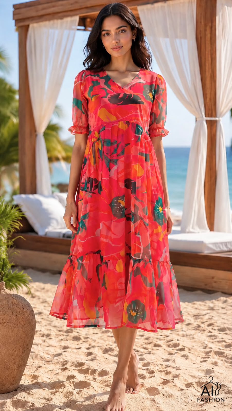 Full Flair Long Printed Maxi with Fancy Sleeves Pattern For Vacation,Casual outing