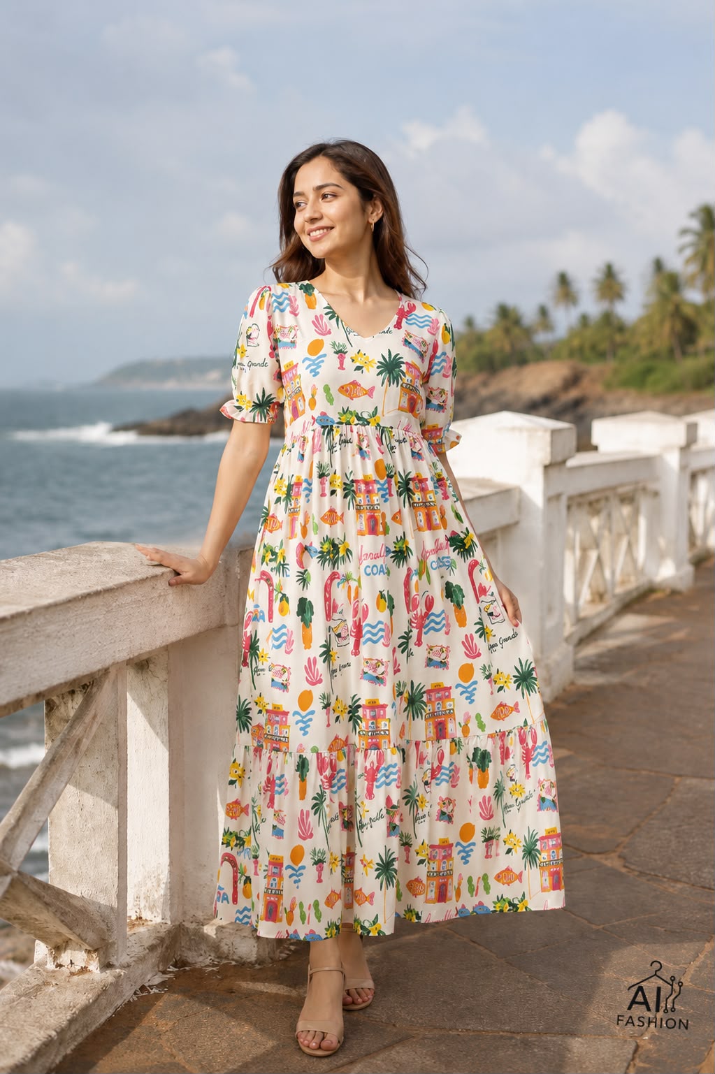 Full Flair Long Printed Maxi with Fancy Sleeves Pattern For Vacation,Casual outing