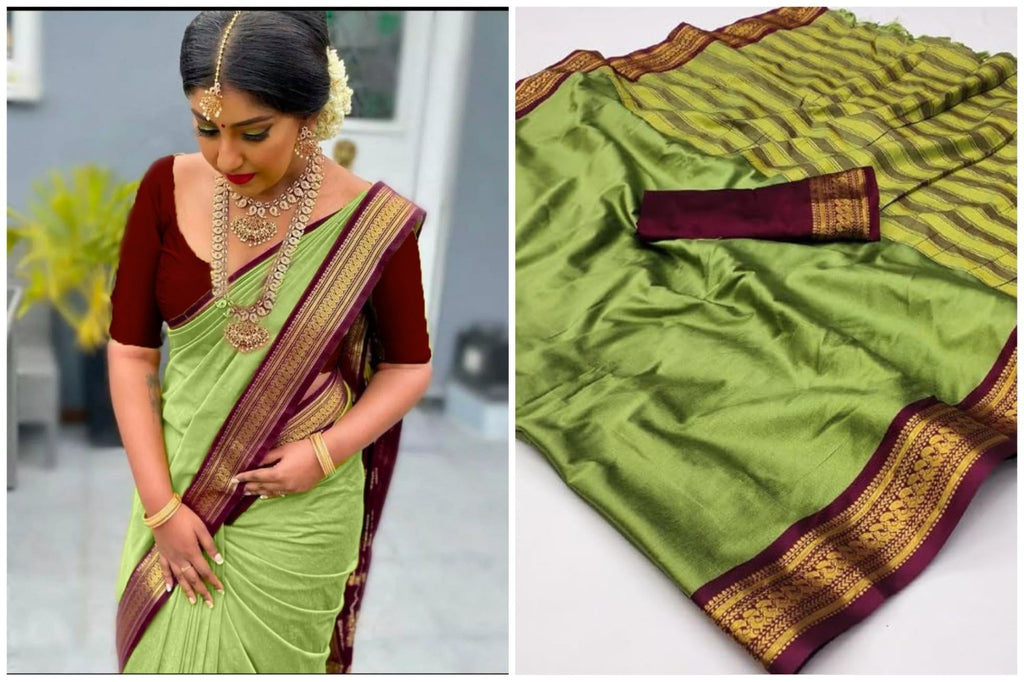 PURE AURA SILK WITH PEACOCK WEAVING DESIGNS  SAREE