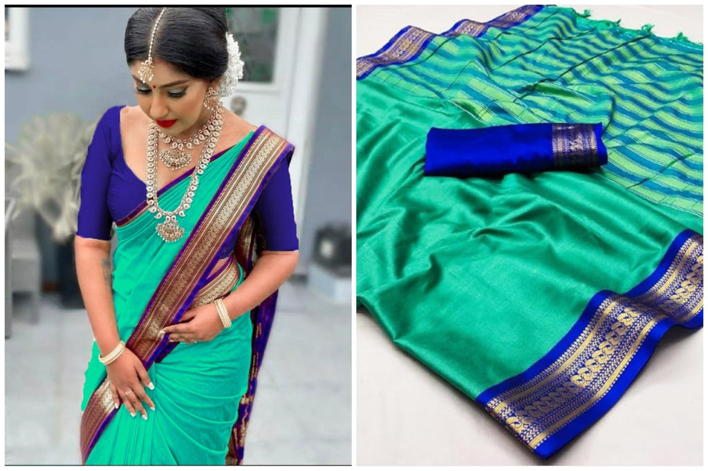 PURE AURA SILK WITH PEACOCK WEAVING DESIGNS  SAREE