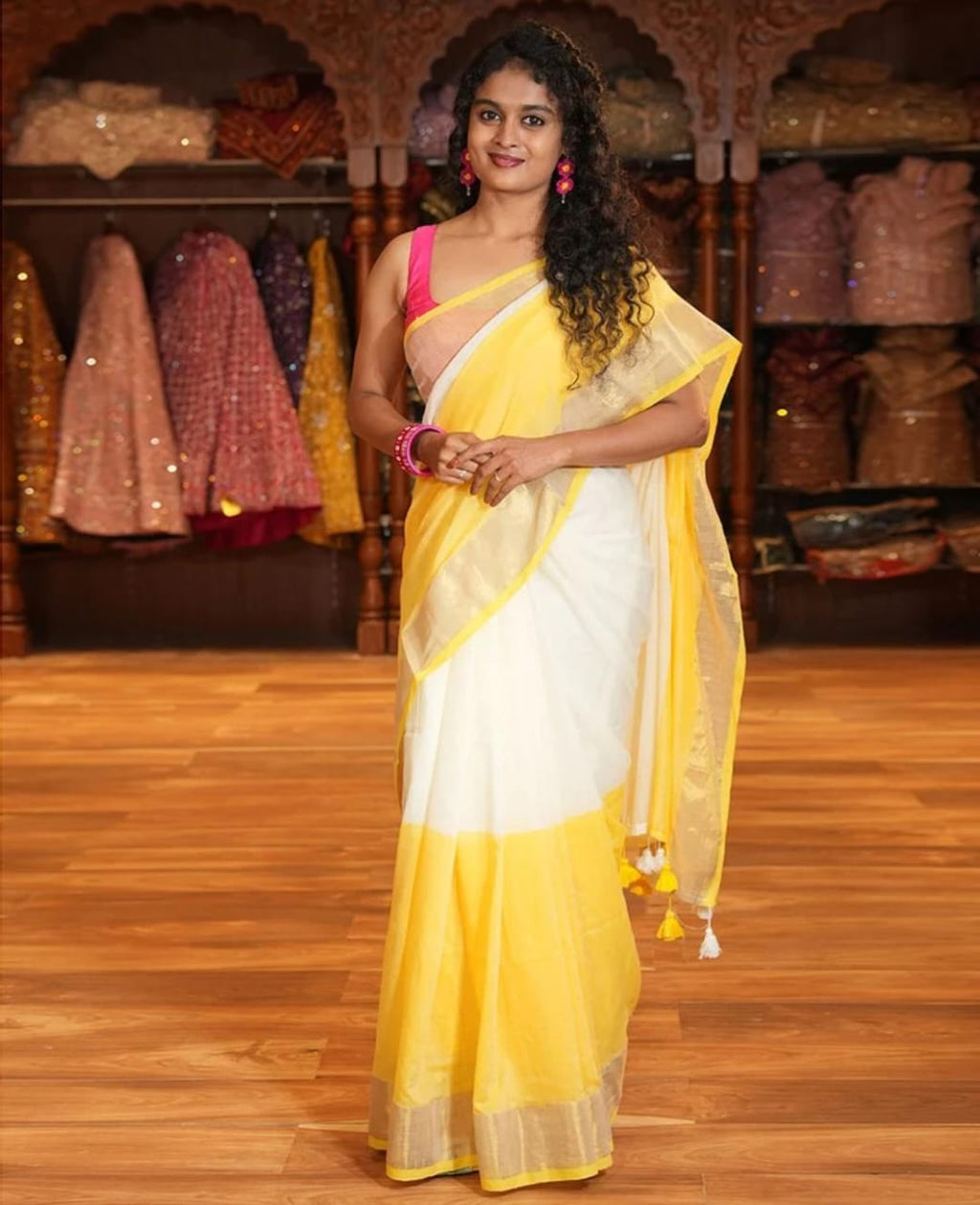 Khadi by Cotton Zari Border Beautiful Half Half &nbsp;Saree