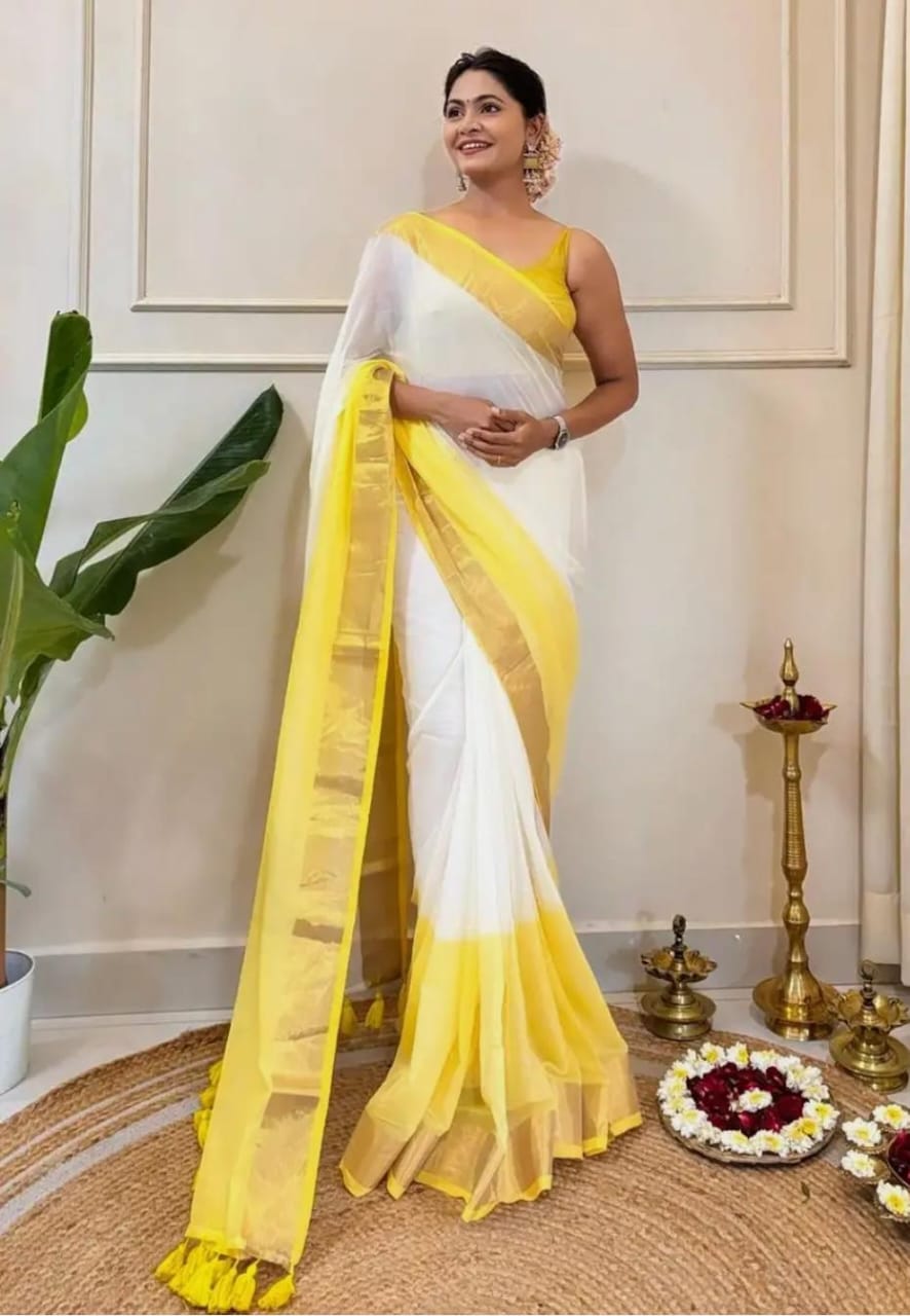 Khadi by Cotton Zari Border Beautiful Half Half &nbsp;Saree