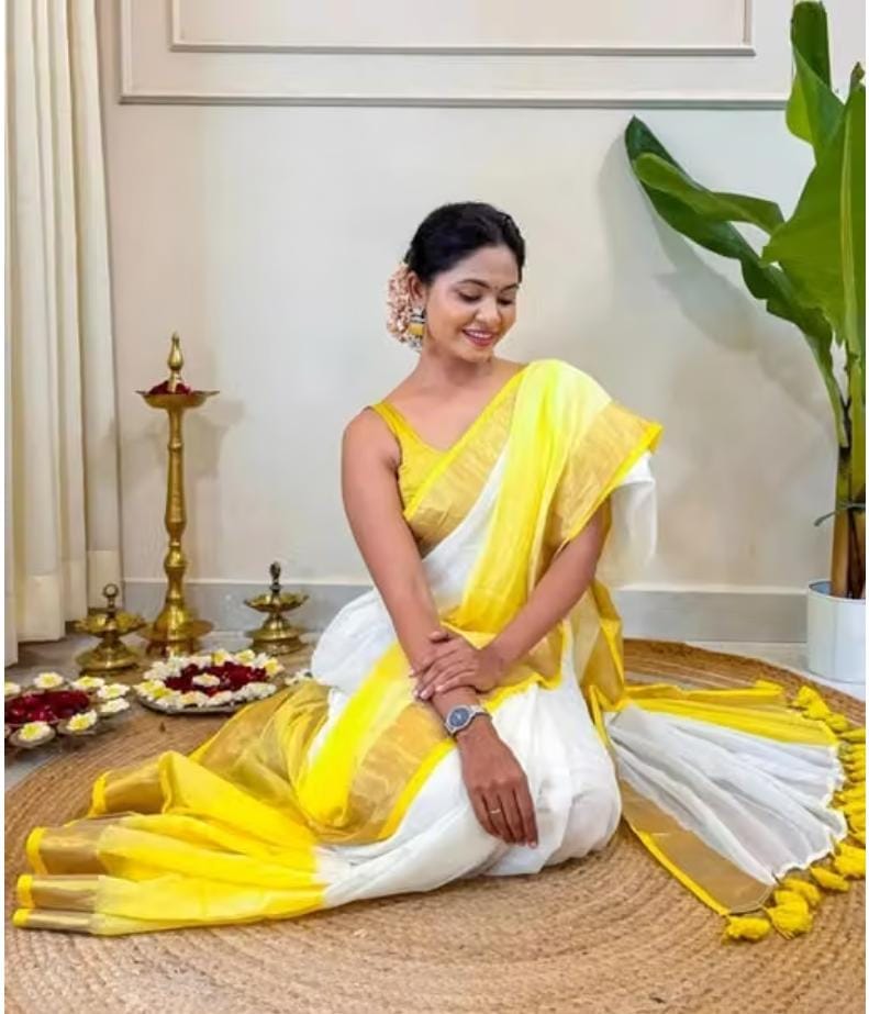 Khadi by Cotton Zari Border Beautiful Half Half &nbsp;Saree