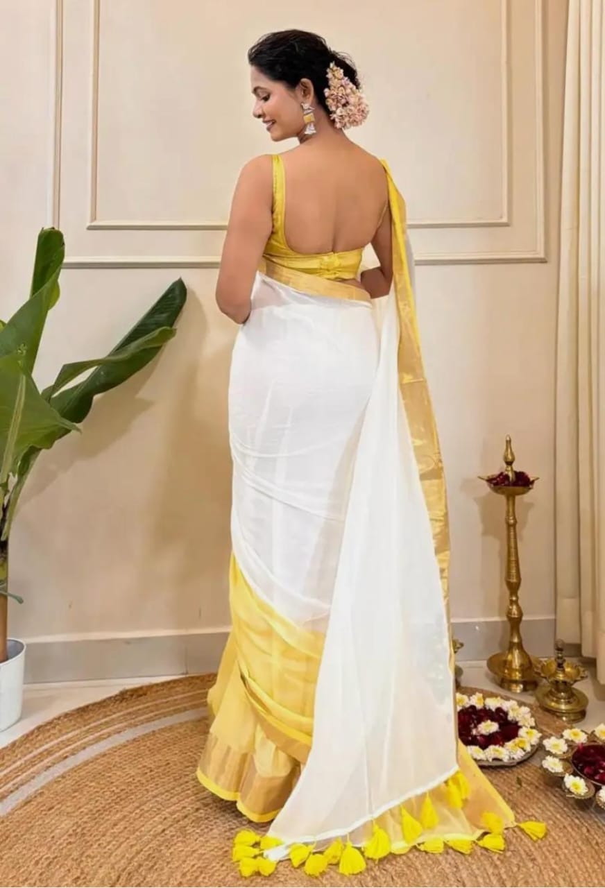 Khadi by Cotton Zari Border Beautiful Half Half &nbsp;Saree