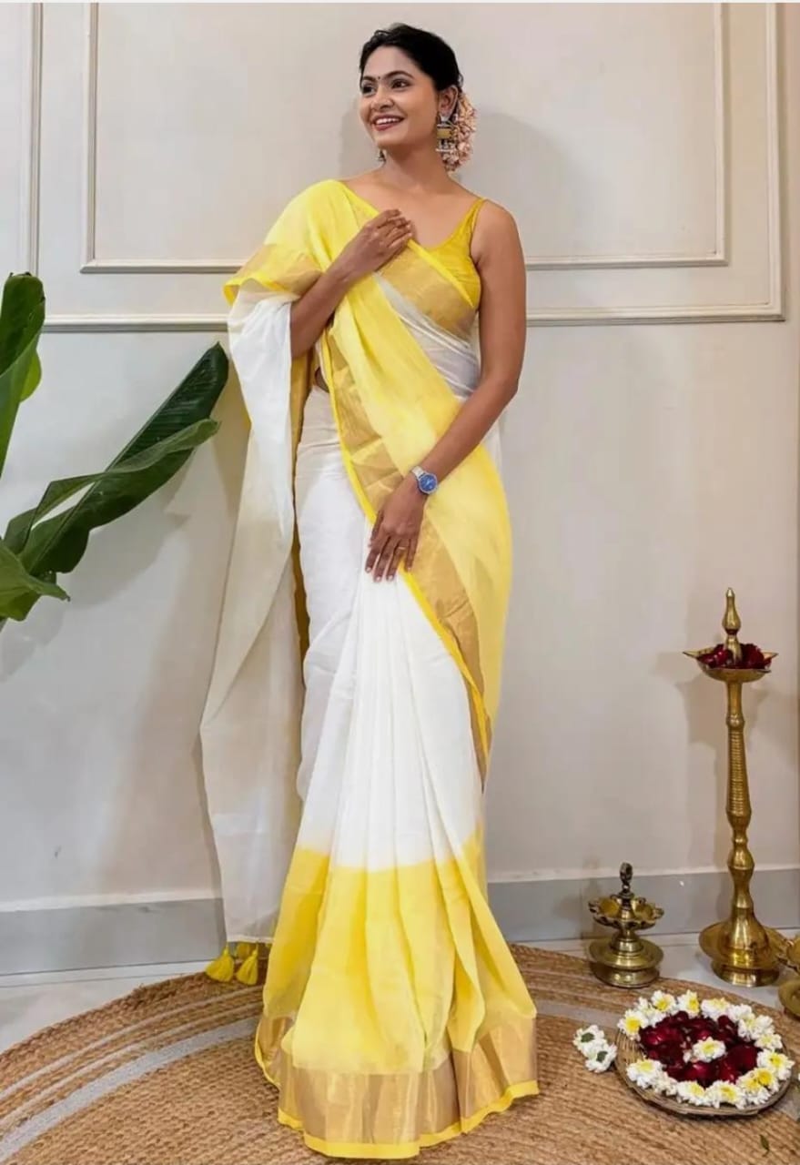 Khadi by Cotton Zari Border Beautiful Half Half &nbsp;Saree