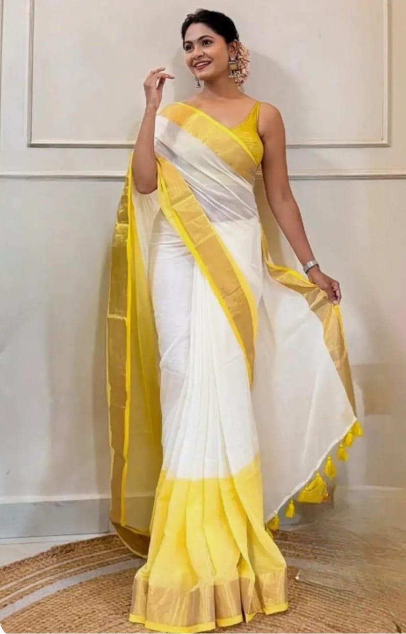 Khadi by Cotton Zari Border Beautiful Half Half &nbsp;Saree