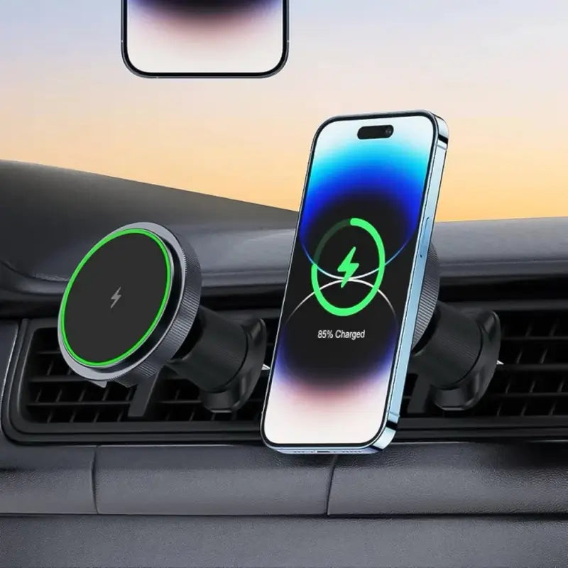 Magnetic Wireless Car Charger with Music Reactive Lights | 360° Rotating Air Vent Phone Mount for iPhone (1 Set)