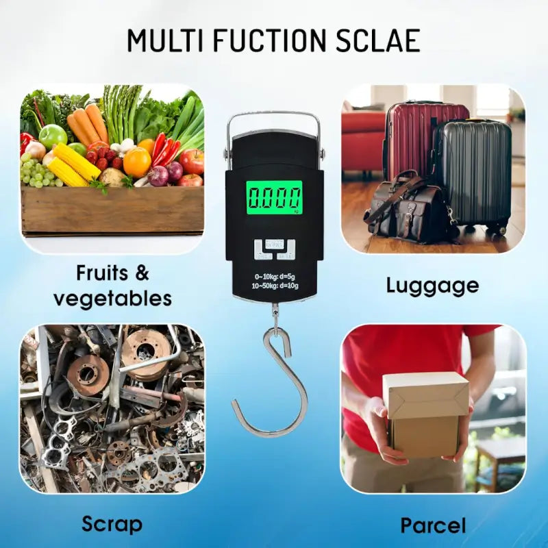 Electronic Portable Fishing Hook Type Digital LED Screen Luggage Weighing Scale, 50 kg/110 Lb (Black)