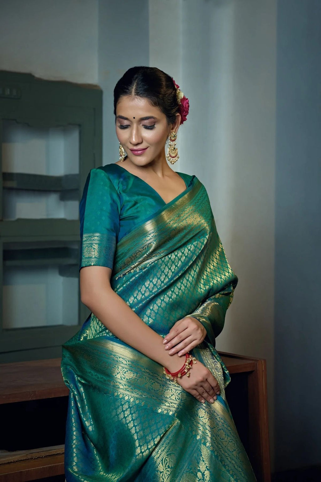 PURE AURA SILK WITH PEACOCK WEAVING DESIGNS  SAREE