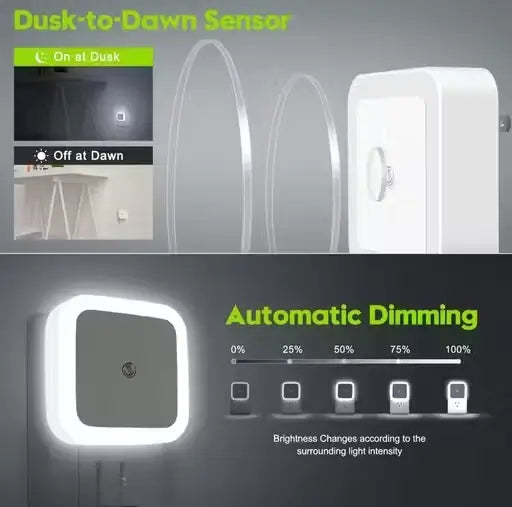 LED Smart Night Light with Dusk-to-Dawn Sensor (Pack of 2) – Cool White