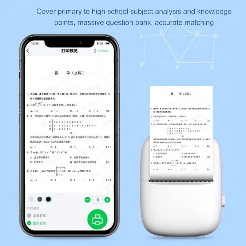 Pocket Mini Printer, Mobile Phone Bluetooth Connection Wireless Mini Thermal Printer with Android or iOS APP for Pictures, Portable Smart Printer,Contains 1 Rolls Thermal Paper