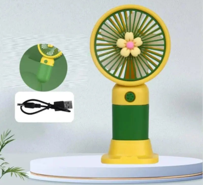Cute Mini Hand Fan With Phone Holder,Summer Outdoor Cooler, USB Rechargeable Portable Handheld Fan