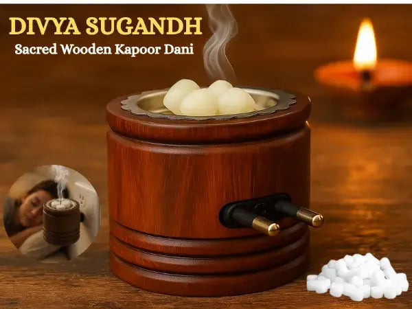 DIVYA SUGANDH Kapoor dani Electric Kapoor Kapur dani Camphor dani Kapoor Burner for Home Fragrance Room Freshener/Kapur Burner/Kapoor Dispenser/Camphor Holder for Pooja, Meditation Sheesham Wood