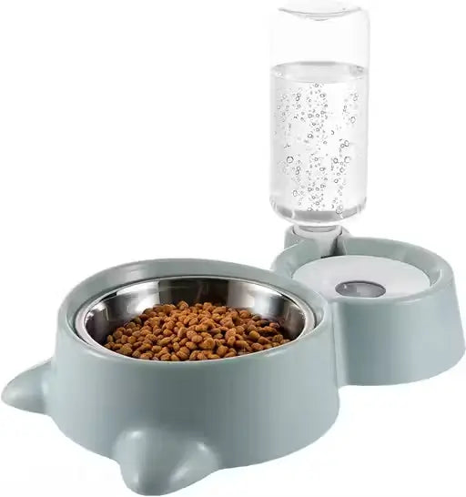 2 in 1 Automatic Pet Feeder Bowl with Water Dispenser Bottle and Stainless Steel Food Bowl for Dogs and Cats