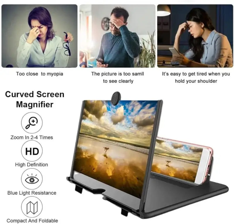 8 Inch 3D HD Mobile Screen Magnifier with Foldable Stand Phone Screen Expander Amplifier for Movies Videos Gaming (Multicolor)