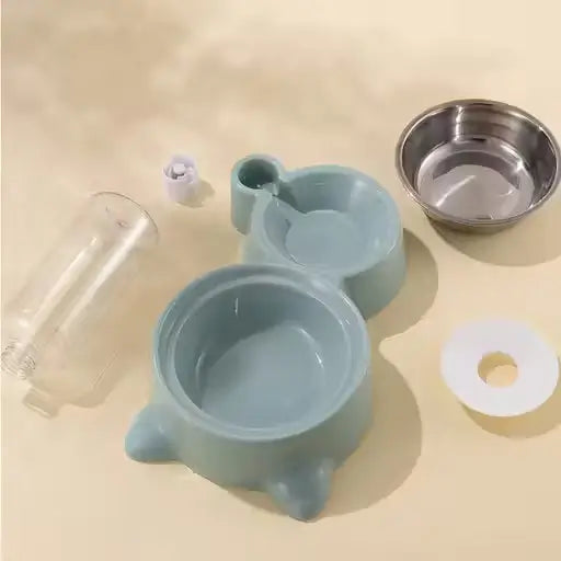2 in 1 Automatic Pet Feeder Bowl with Water Dispenser Bottle and Stainless Steel Food Bowl for Dogs and Cats