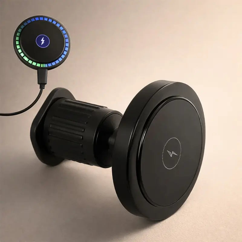 Magnetic Wireless Car Charger with Music Reactive Lights | 360° Rotating Air Vent Phone Mount for iPhone (1 Set)